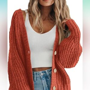 Chunky Knit Open Front Sweater Long Sleeve Button Loose Short Cardigan 
8098